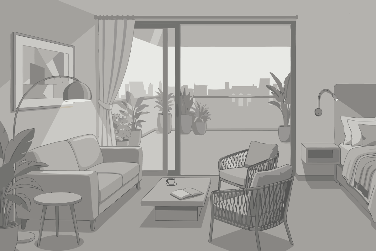 Apartment mit 1 Schlafzimmer und Gartenblick